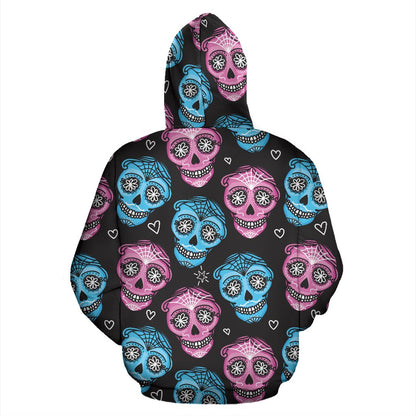 Day of the Dead Skull Print Pattern Pullover Hoodie