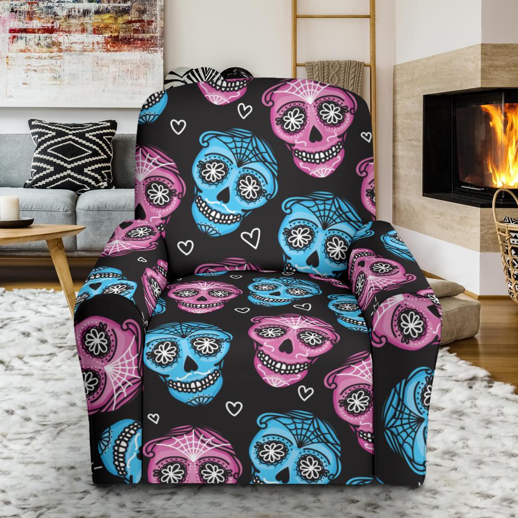 Day of the Dead Skull Print Pattern Single Sofa Slipcover -JTAMIGO.COM