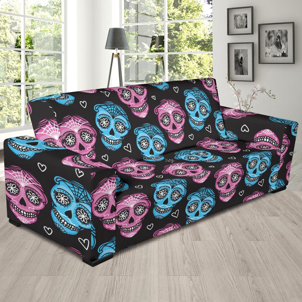 Day of the Dead Skull Print Pattern Sofa Slipcover-JTAMIGO.COM
