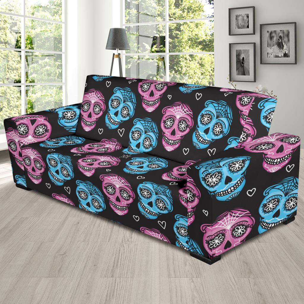 Day of the Dead Skull Print Pattern Sofa Slipcover-JTAMIGO.COM