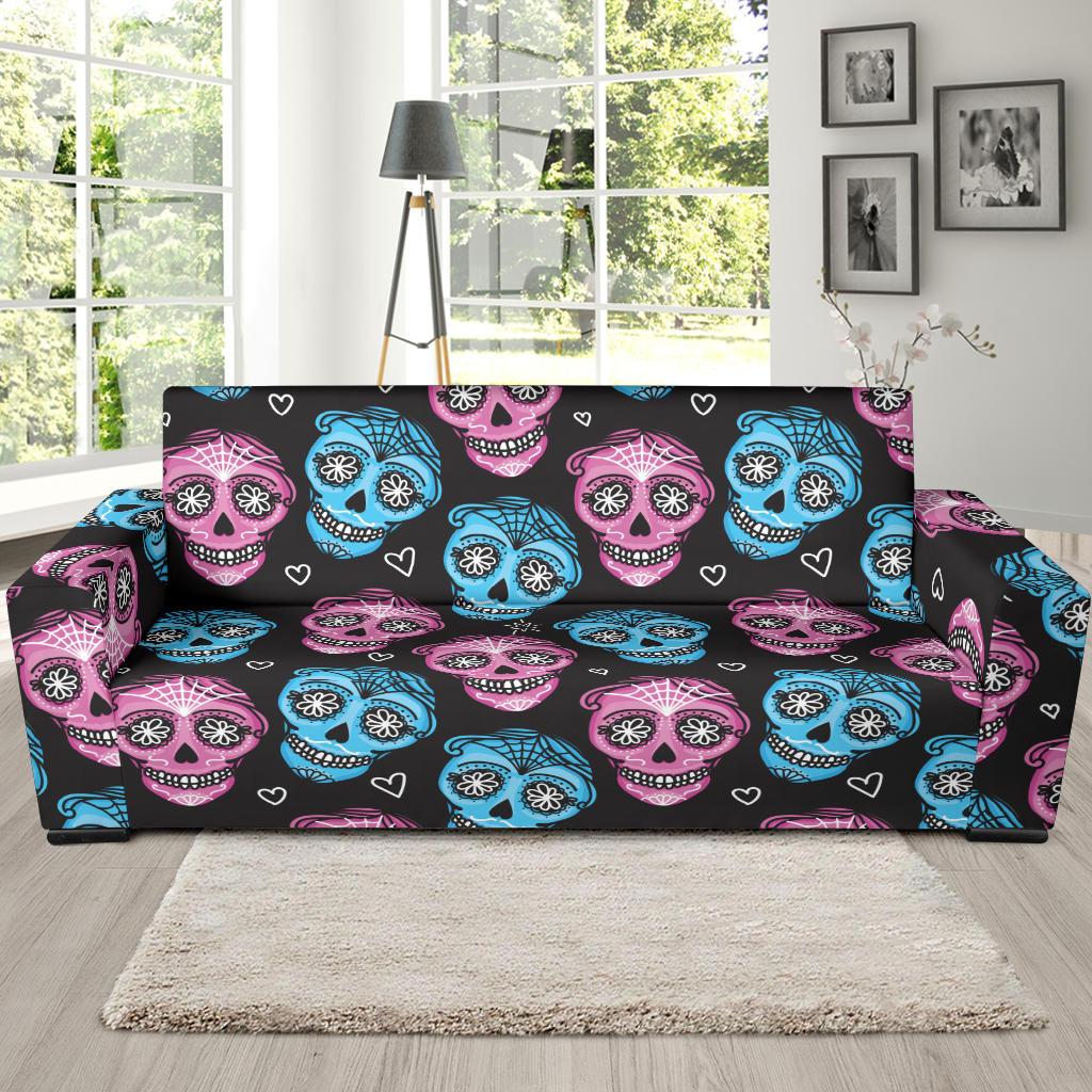 Day of the Dead Skull Print Pattern Sofa Slipcover-JTAMIGO.COM