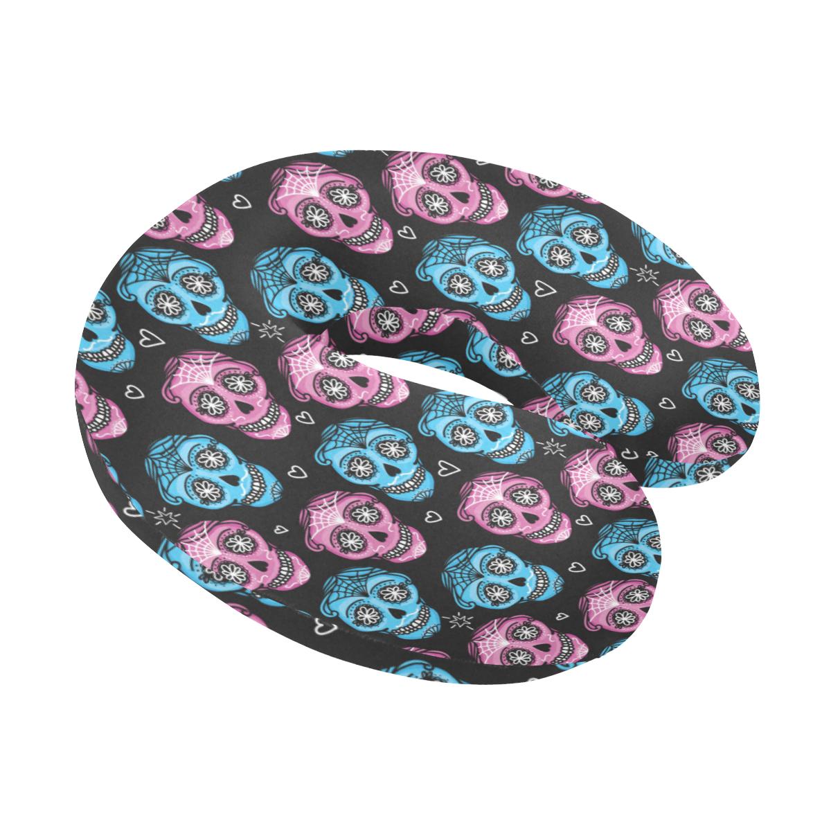 Day of the Dead Skull Print Pattern U-Shaped Travel Neck Pillow-JTAMIGO.COM