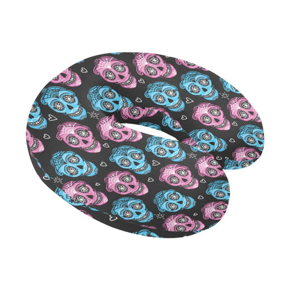 Day of the Dead Skull Print Pattern U-Shaped Travel Neck Pillow-JTAMIGO.COM