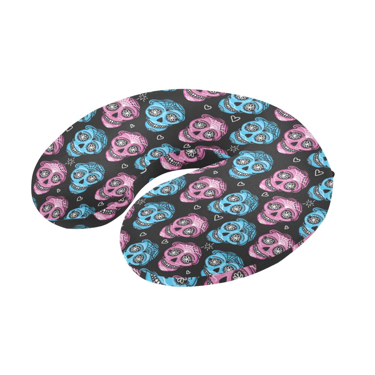 Day of the Dead Skull Print Pattern U-Shaped Travel Neck Pillow-JTAMIGO.COM