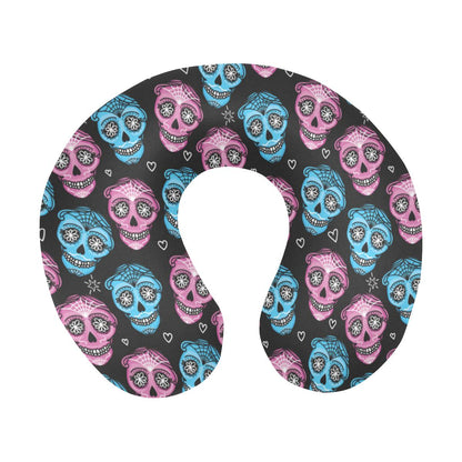 Day of the Dead Skull Print Pattern U-Shaped Travel Neck Pillow-JTAMIGO.COM