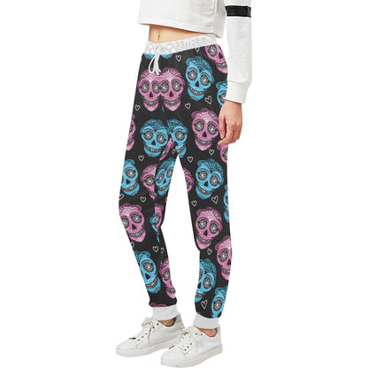 Day of the Dead Skull Print Pattern Unisex Casual Sweatpants (Model L11)-JTAMIGO.COM