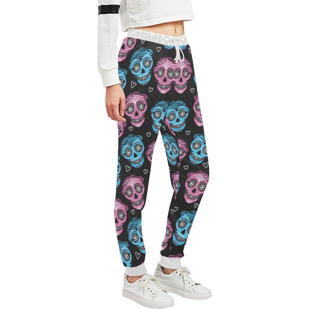 Day of the Dead Skull Print Pattern Unisex Casual Sweatpants (Model L11)-JTAMIGO.COM