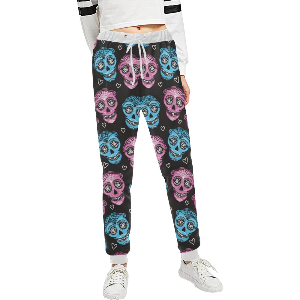 Day of the Dead Skull Print Pattern Unisex Casual Sweatpants (Model L11)-JTAMIGO.COM