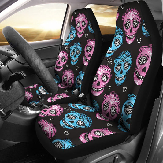 Day of the Dead Skull Print Pattern Universal Fit Car Seat Covers