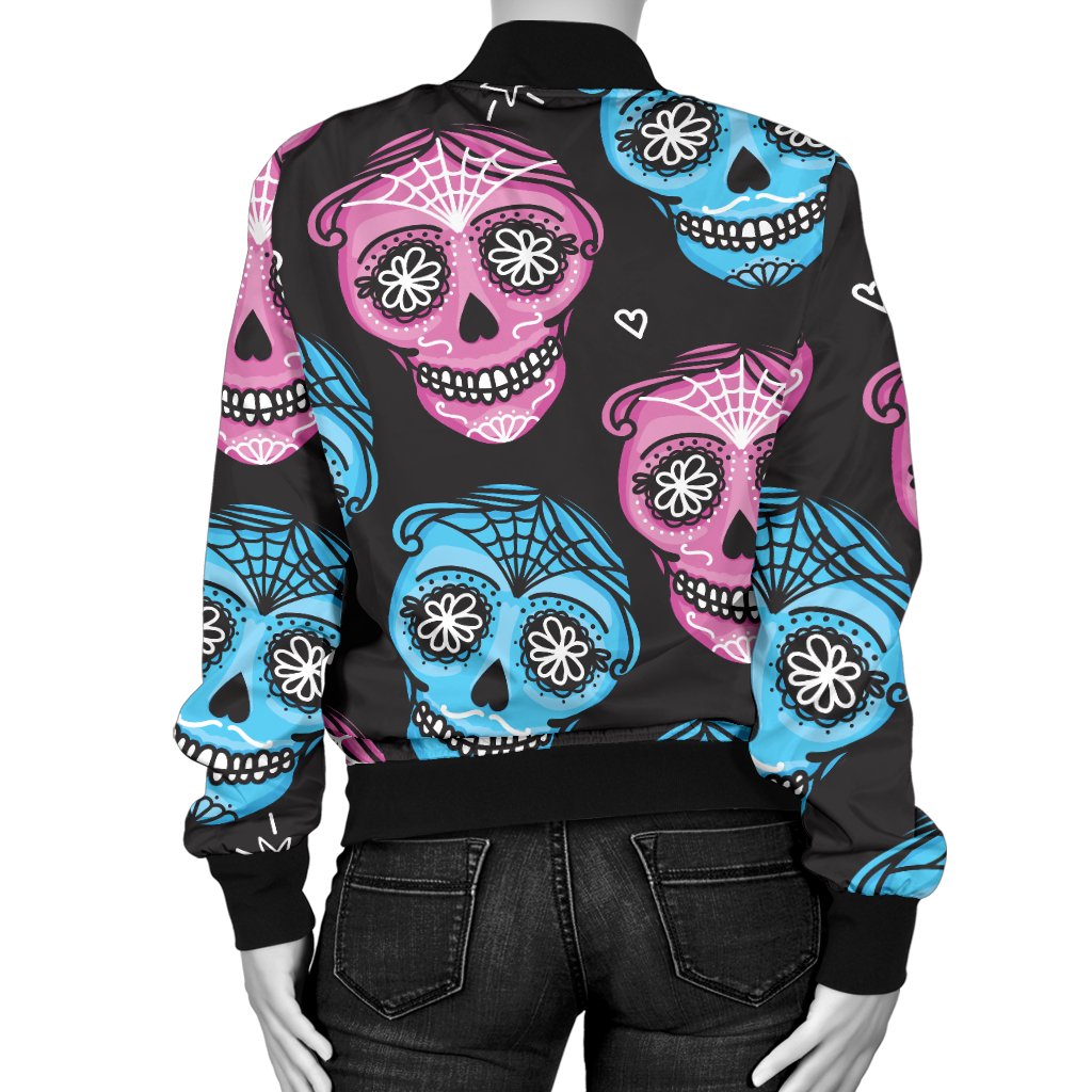 Day of The Dead Skull Print Pattern Women Casual Bomber Jacket