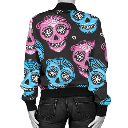 Day of The Dead Skull Print Pattern Women Casual Bomber Jacket