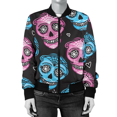 Day of The Dead Skull Print Pattern Women Casual Bomber Jacket