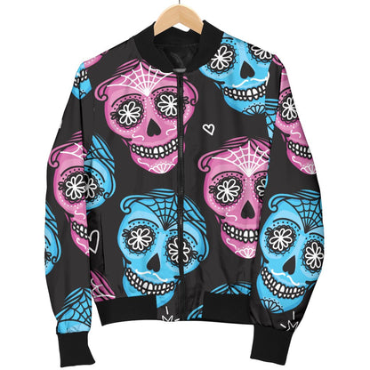 Day of The Dead Skull Print Pattern Women Casual Bomber Jacket