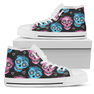 Day of the Dead Skull Print Pattern Women High Top Shoes