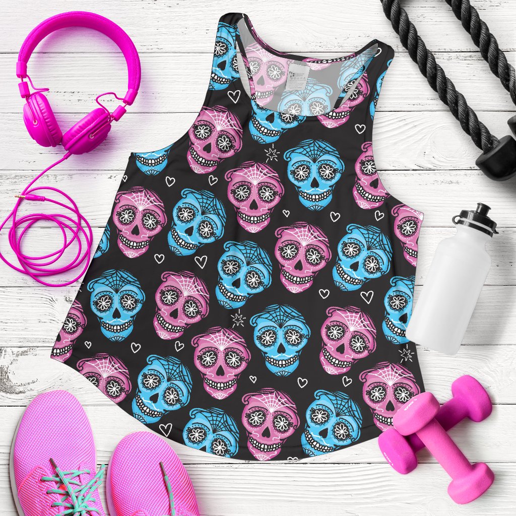 Day of the Dead Skull Print Pattern Women Racerback Tank Top