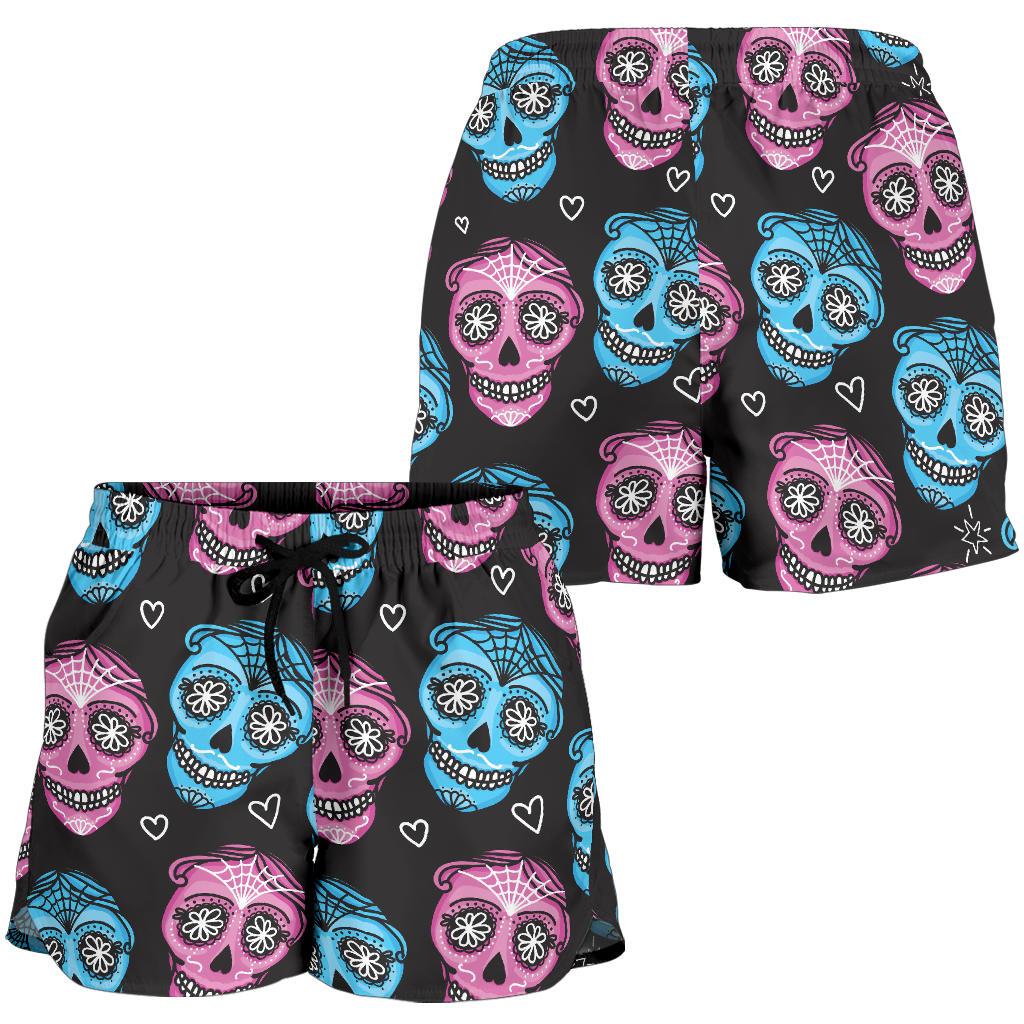 Day of the Dead Skull Print Pattern Women Shorts-JTAMIGO.COM