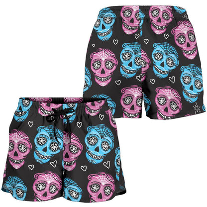 Day of the Dead Skull Print Pattern Women Shorts-JTAMIGO.COM
