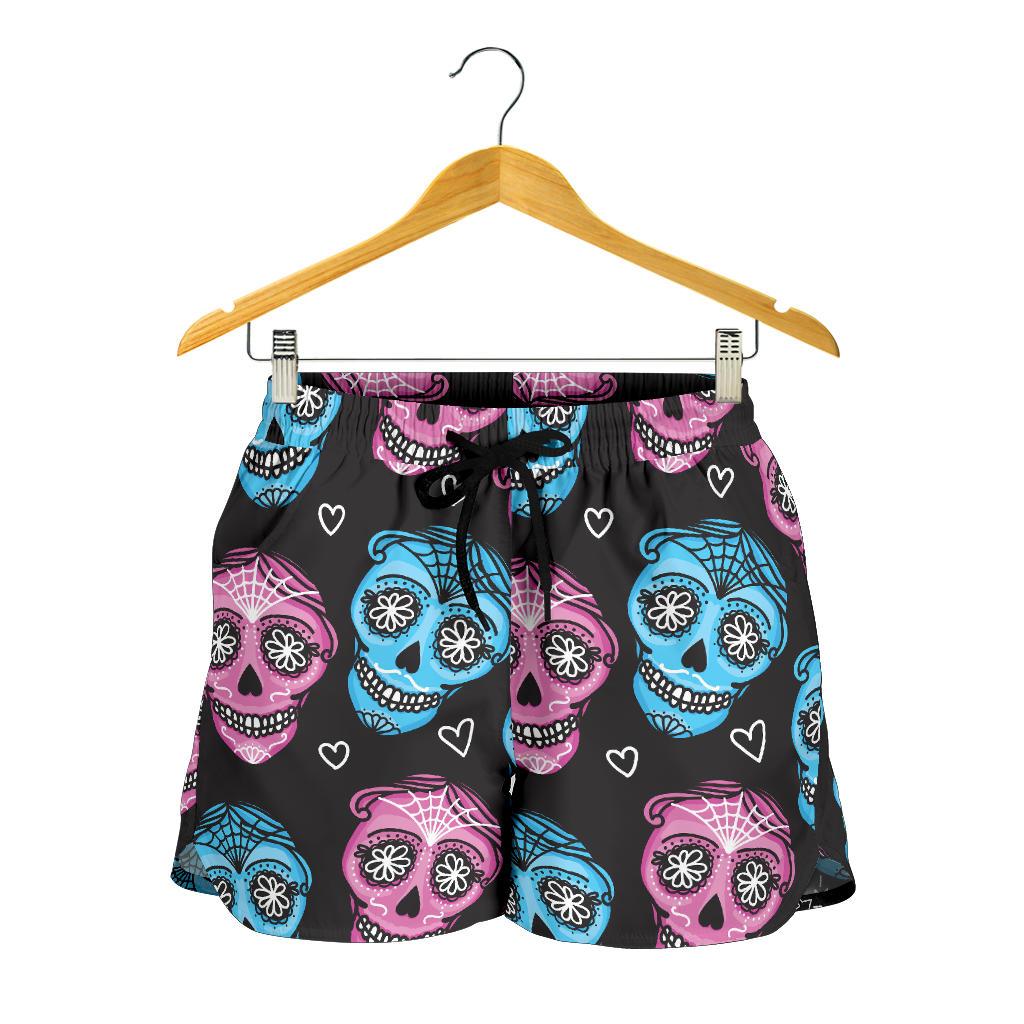 Day of the Dead Skull Print Pattern Women Shorts-JTAMIGO.COM