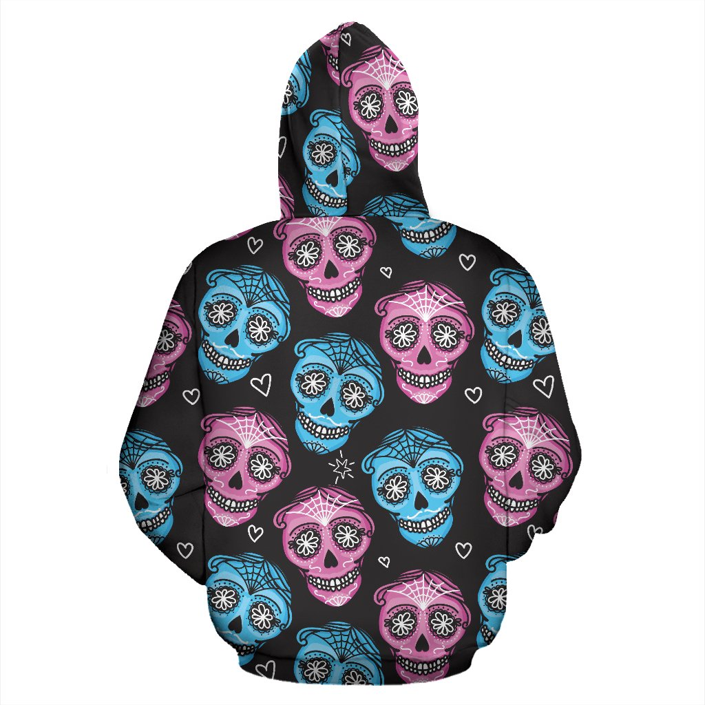 Day of the Dead Skull Print Pattern Zip Up Hoodie