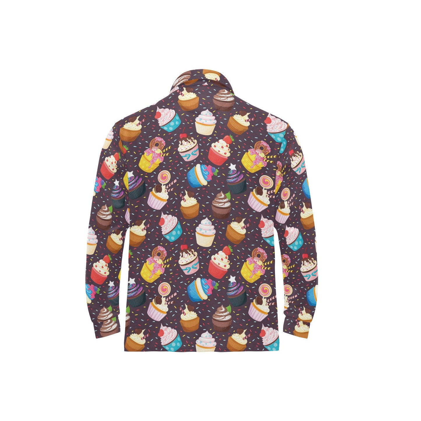 Cupcakes Party Print Pattern Long Sleeve Polo Shirt For Men's