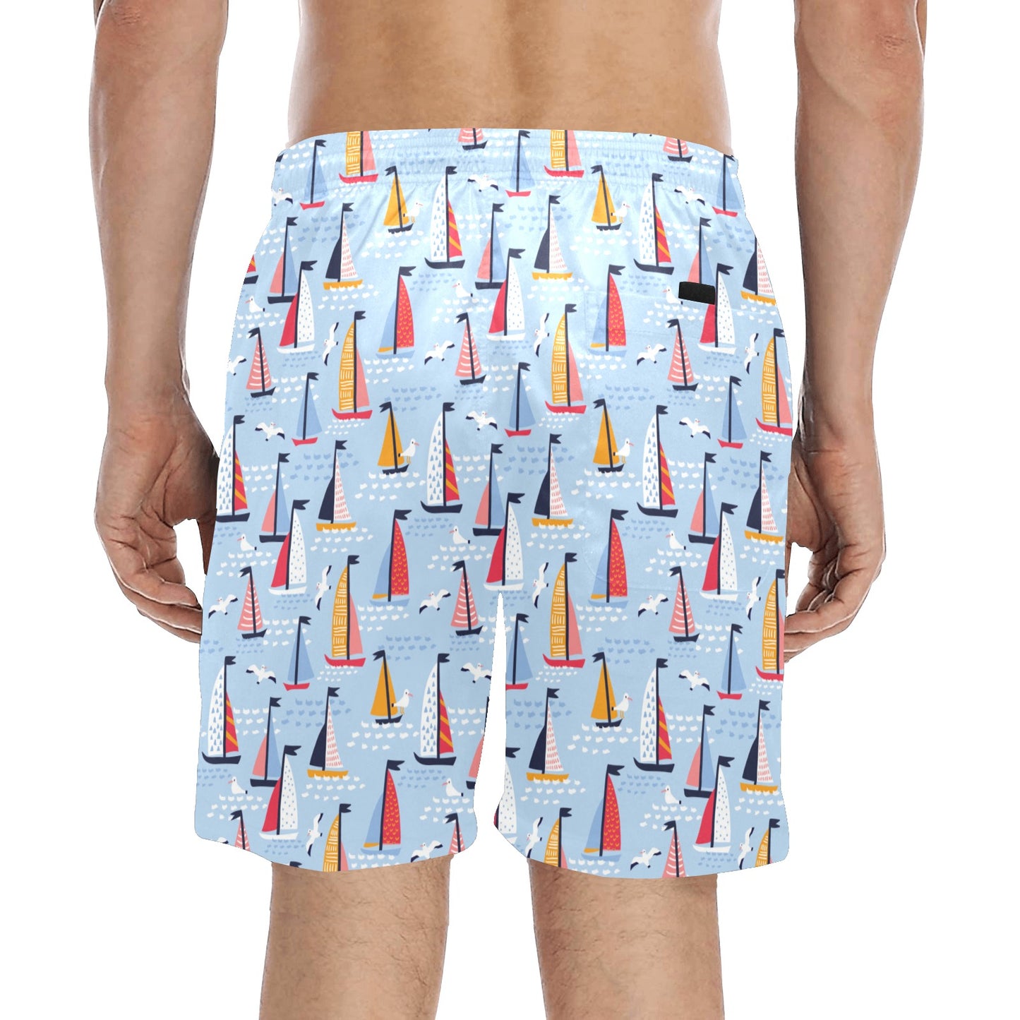 Sailboat Print Design LKS304 Men's Swim Trunks Beach Shorts