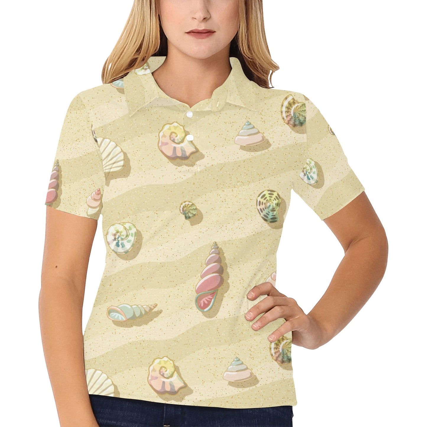 Beach with Seashell Theme Women's Polo Shirt