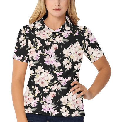 Orchid White Pattern Print Design OR03 Women's Polo Shirt