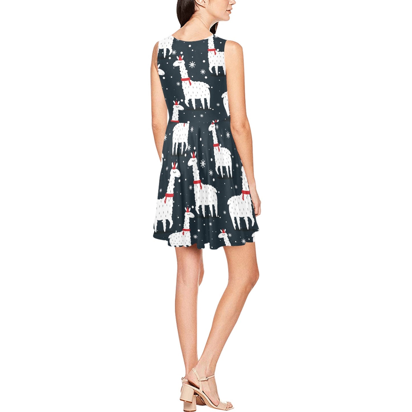 Alpaca Pattern Print Design 04 Sleeveless Dress