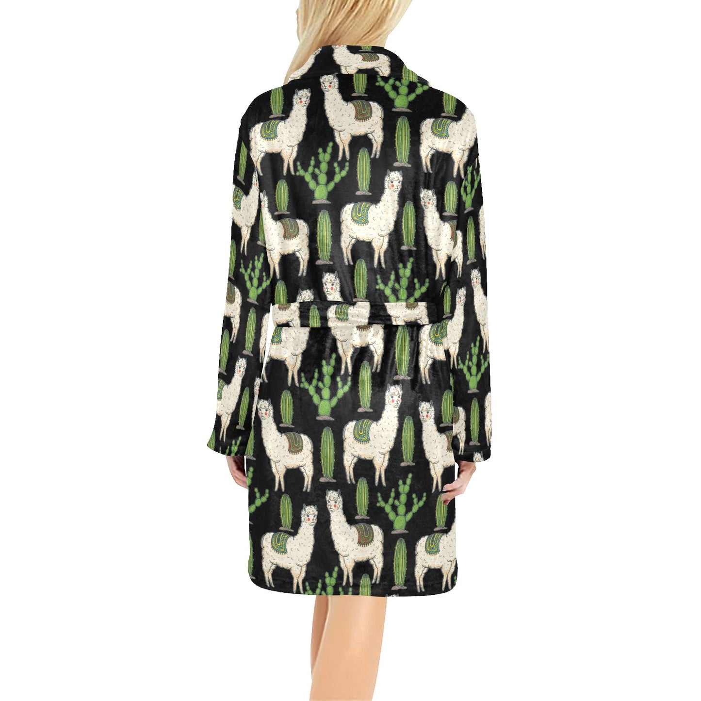 Llama Cactus Pattern Print Design 011 Women's Fleece Robe