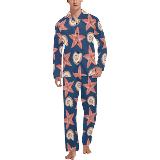 Starfish Pattern Print Design 03 Men's Long Pajama Set