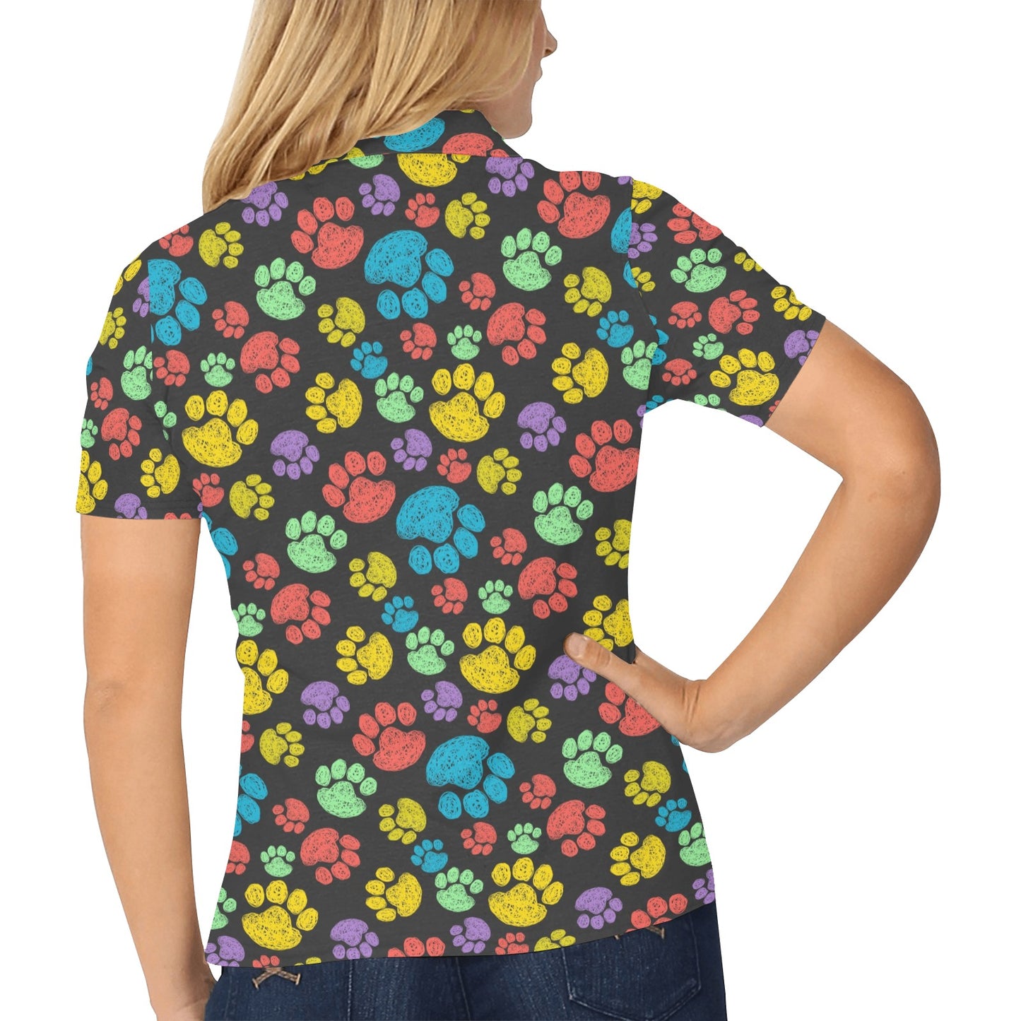 Paw Colorful Print Women's Polo Shirt
