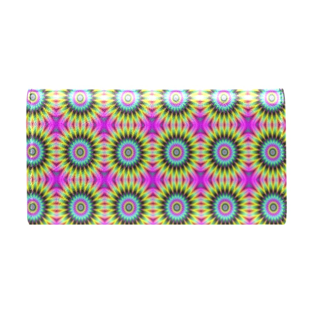 Optical illusion Flower Rainbow Style Women's Trifold Wallet