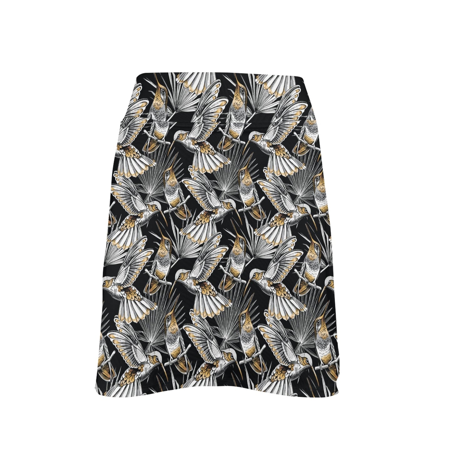 Hummingbird Gold Design Themed Print 17" Golf & Pickleball Skort with Pockets