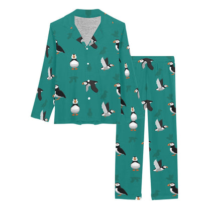 Puffin Pattern Print Design A02 Women's Long Pajama Set