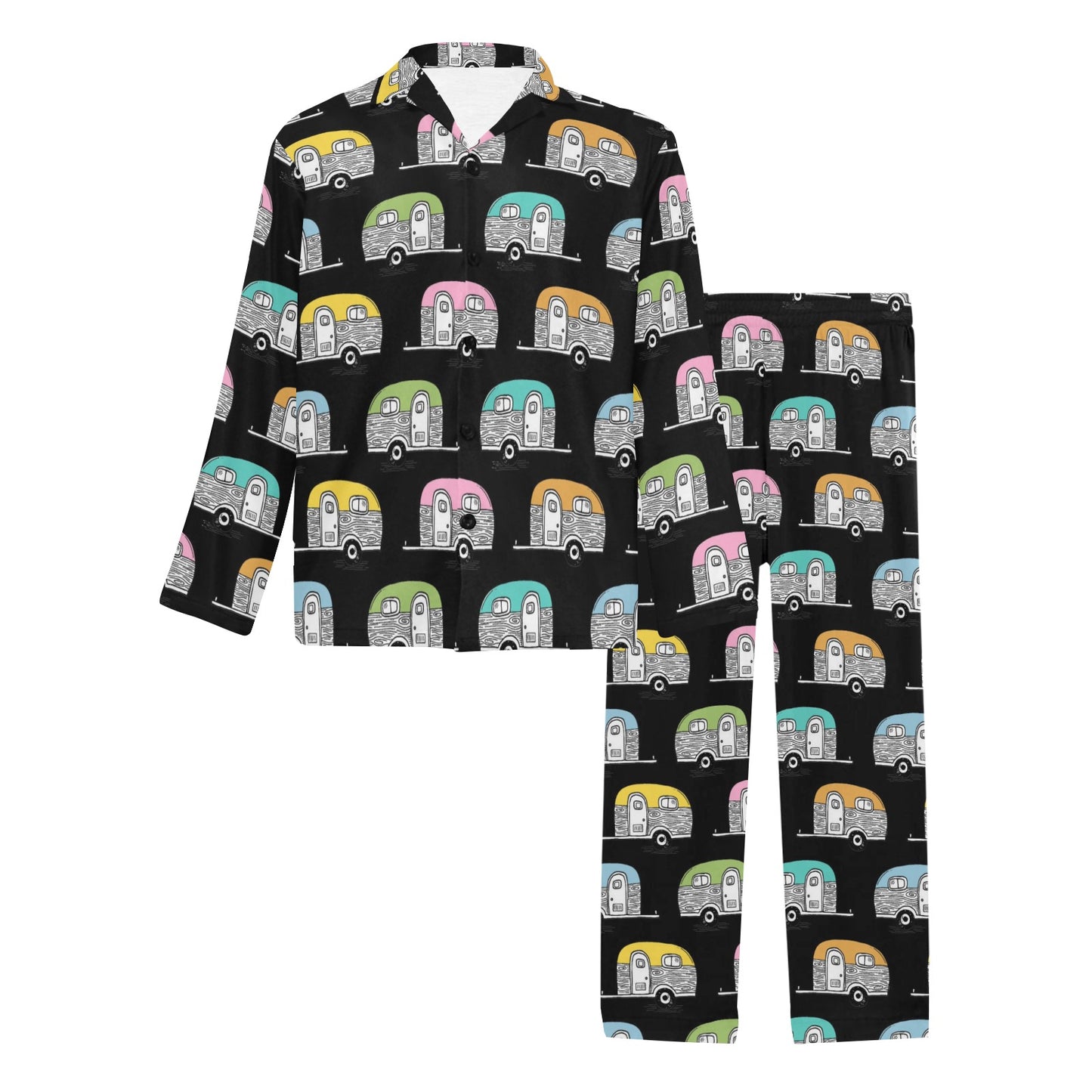 Camper Pattern Camping Themed No 2 Print Men's Long Pajama Set