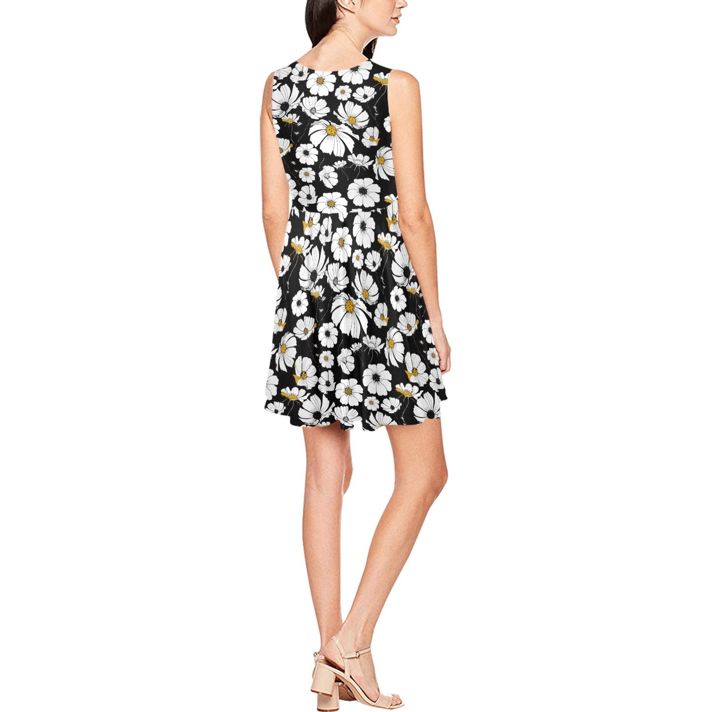 Daisy Pattern Print Design 02 Sleeveless Dress