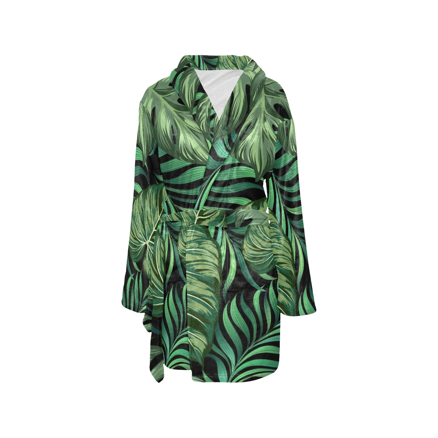 Green Fresh Tropical Palm Leaves Women's Fleece Robe