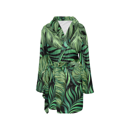 Green Fresh Tropical Palm Leaves Women's Fleece Robe