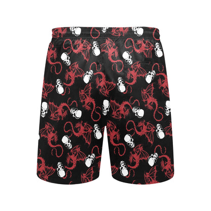 Skull With Red Dragon Print Design LKS304 Men's Swim Trunks Beach Shorts