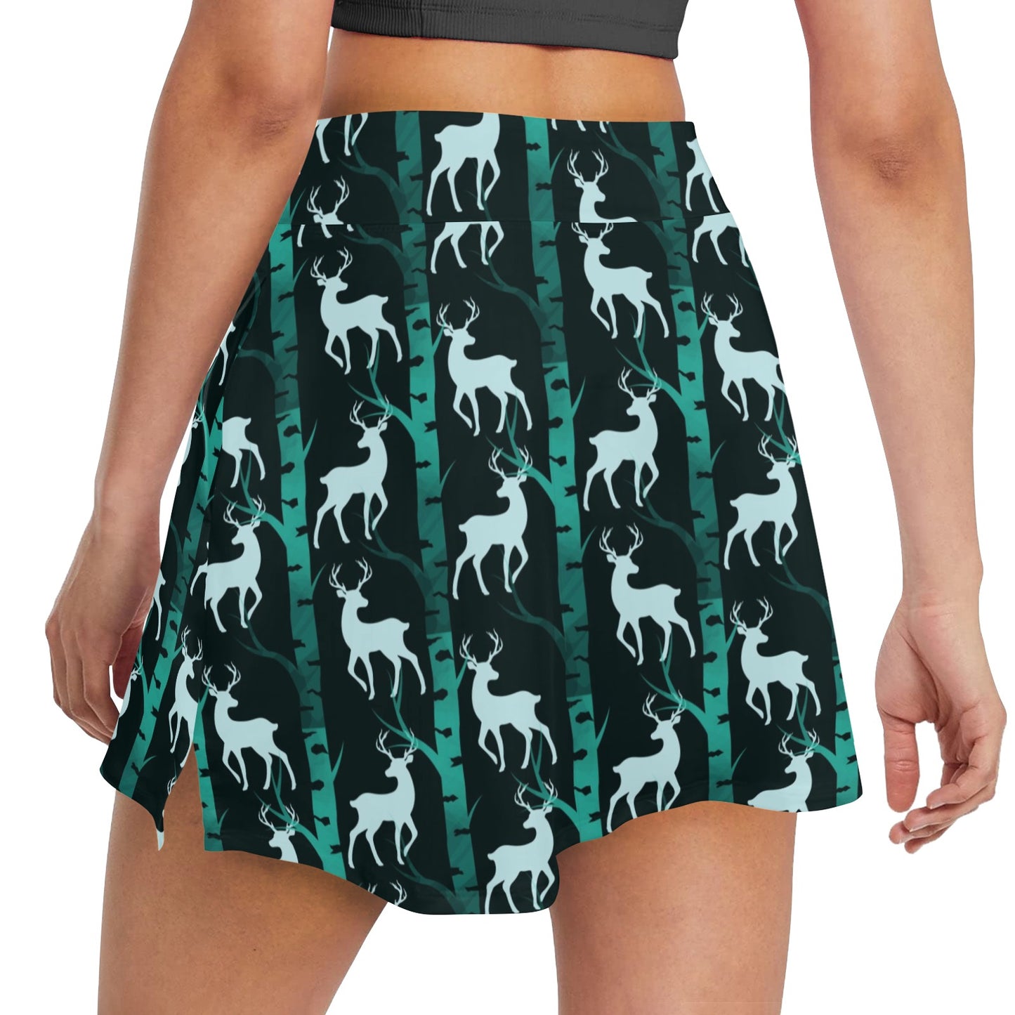 Deer Jungle Print Pattern 17" Golf & Pickleball Skort with Pockets