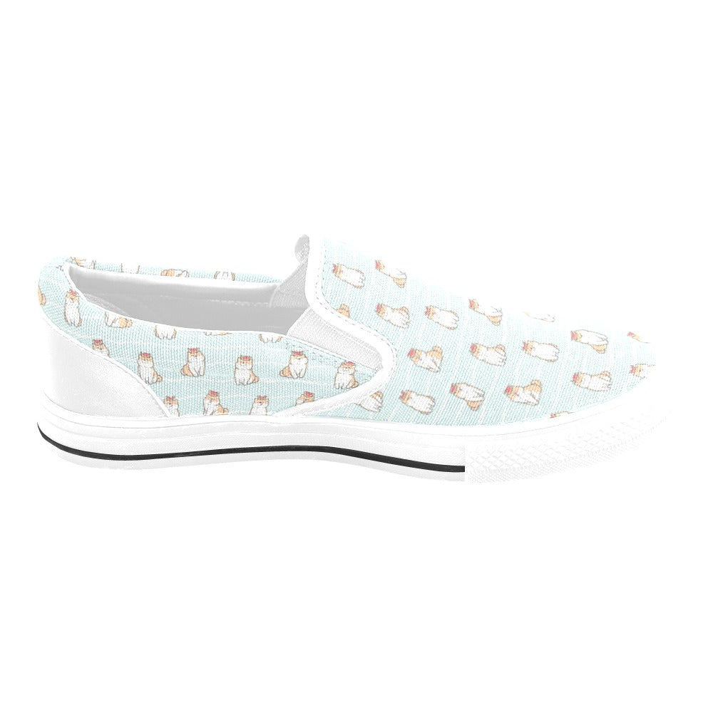 Shiba Inu Print Design LKS3011 White Slip Ons Canvas Women's Shoes