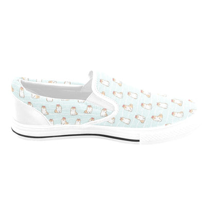 Shiba Inu Print Design LKS3011 White Slip Ons Canvas Women's Shoes