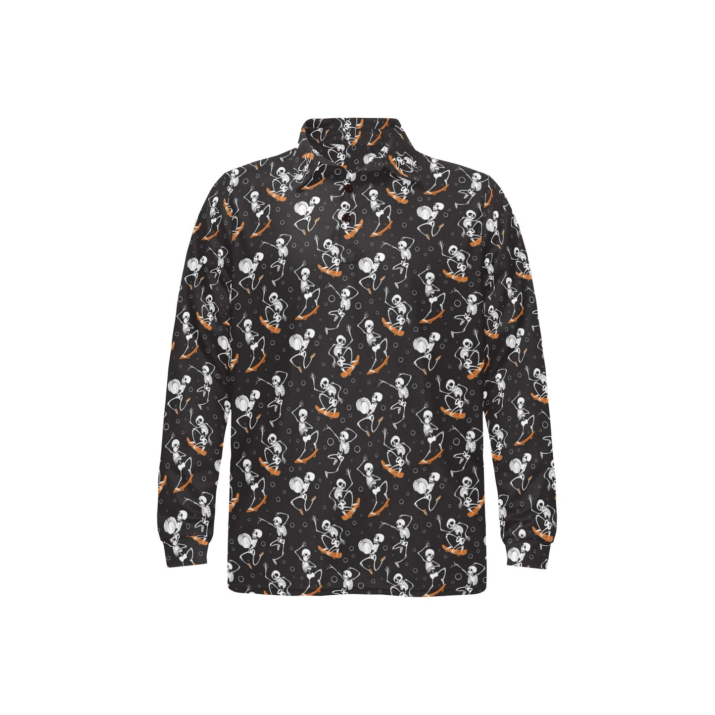 Skateboard With Skeleton Print Design LKS303 Long Sleeve Polo Shirt For Men's