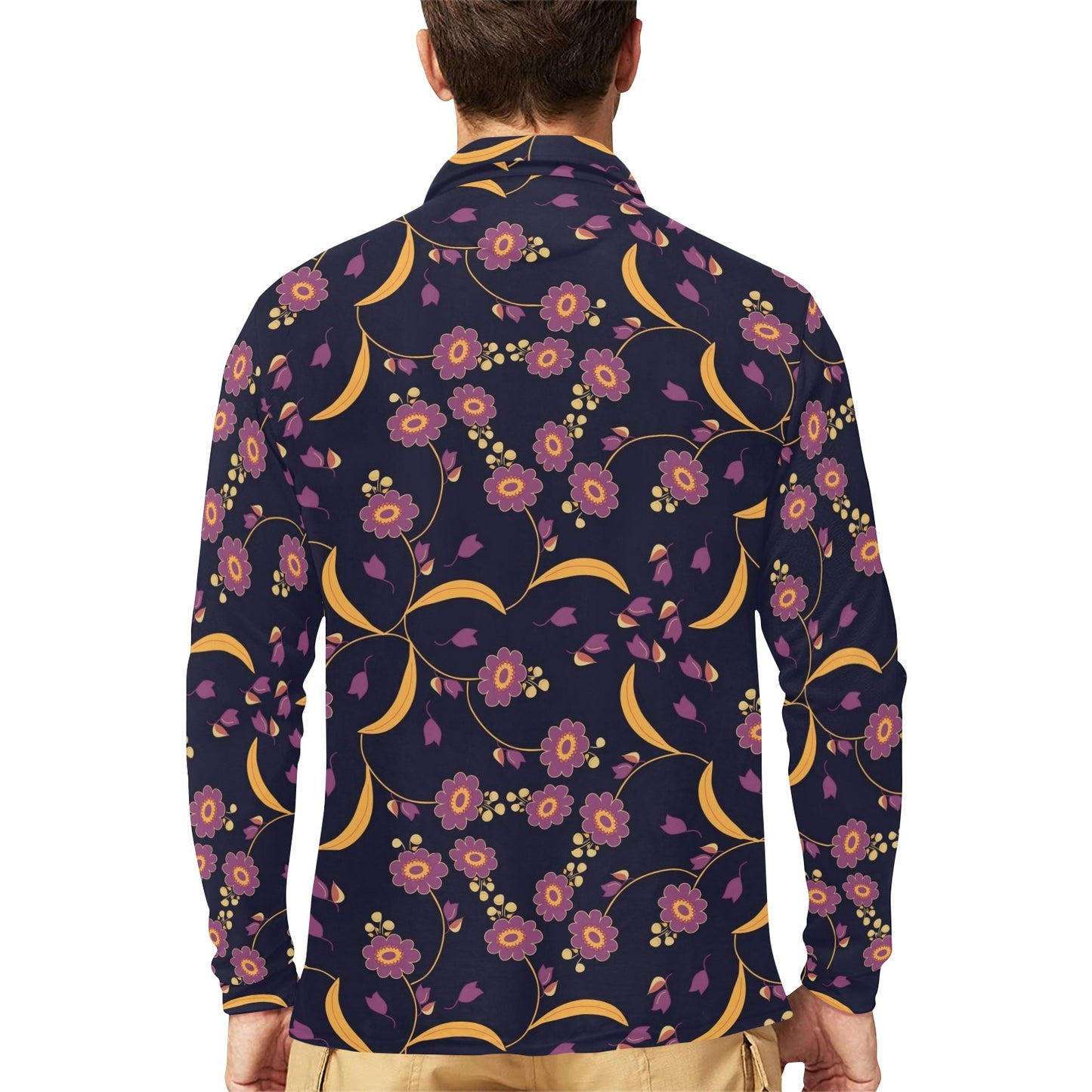 Anemone Pattern Print Design AM012 Long Sleeve Polo Shirt For Men's