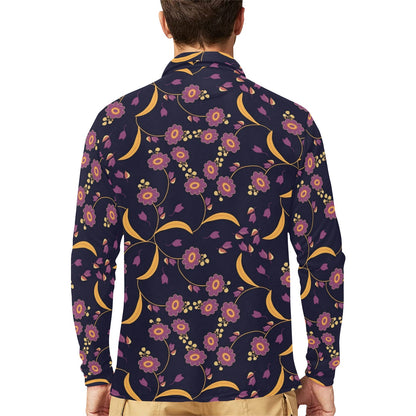 Anemone Pattern Print Design AM012 Long Sleeve Polo Shirt For Men's