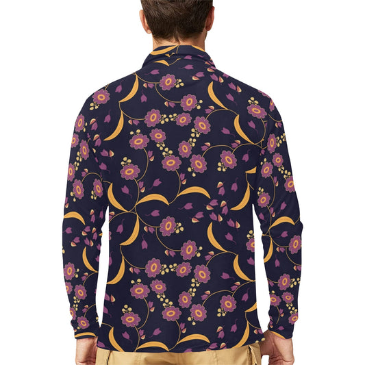 Anemone Pattern Print Design AM012 Long Sleeve Polo Shirt For Men's