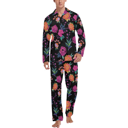 Marigold Pattern Print Design MR02 Men's Long Pajama Set