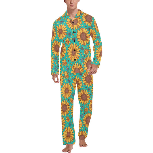 Sunflower Pattern Print Design SF013 Men's Long Pajama Set