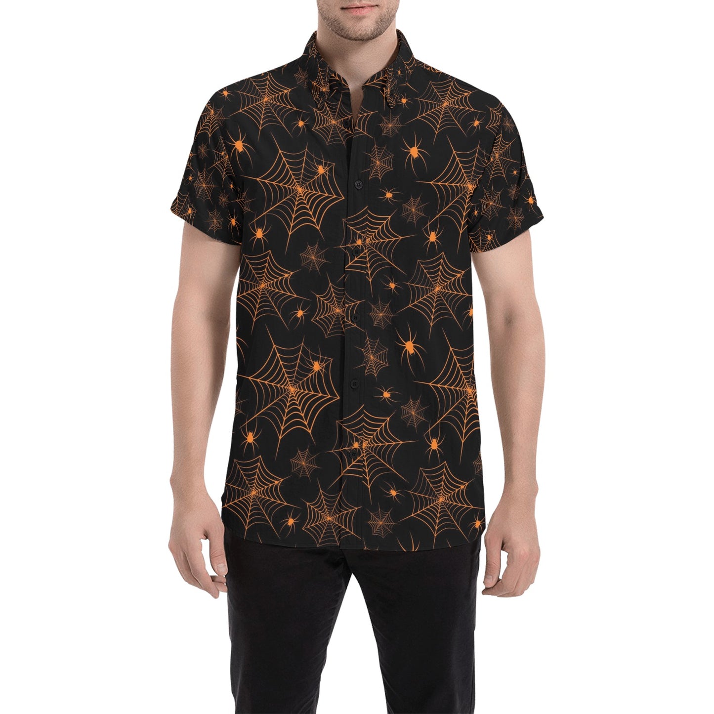 Spider Web Print Design LKS306 Men Short Sleeve Button Up Shirt
