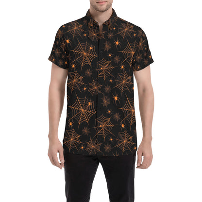 Spider Web Print Design LKS306 Men Short Sleeve Button Up Shirt
